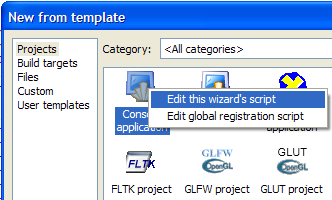 Wizard scripts context menu