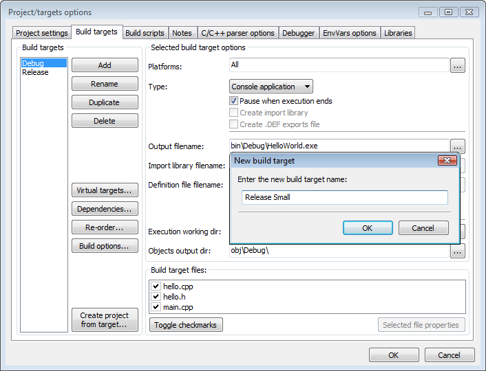 http://wiki.codeblocks.org/images/a/a5/TargetOptions.png