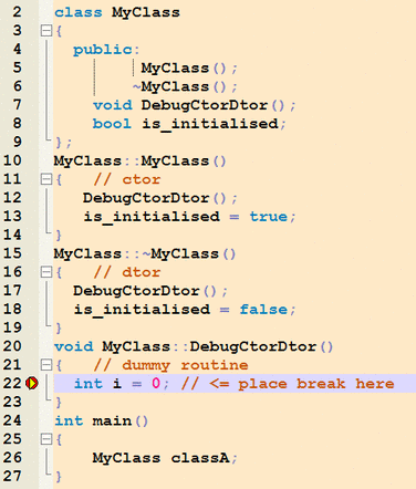 Debugging ctor/dtor