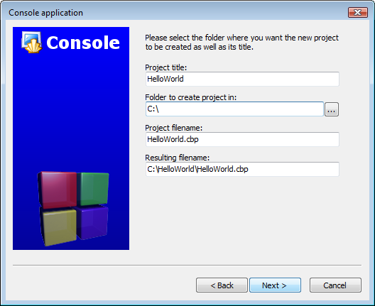 Creating a new project - Code::Blocks